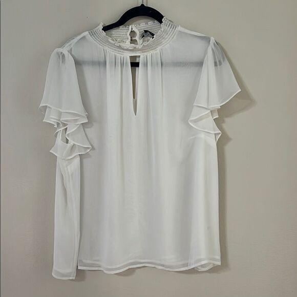 1. State Tops - Elegant White Ruffle Sleeve Women's Top